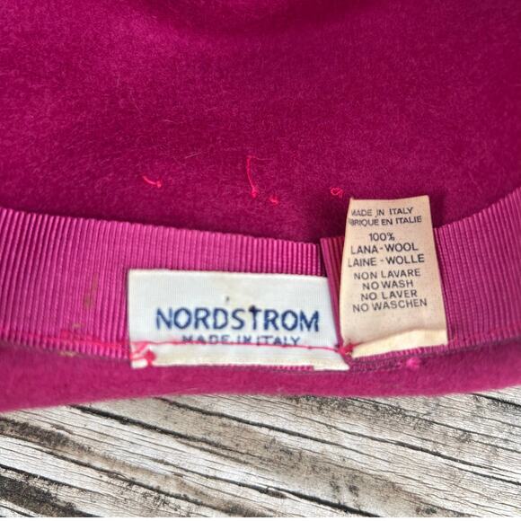 Vintage Nordstrom Magenta Wool Hat | Italy 90s Blossom Style Bow Boater Pork Pie - Picture 4 of 11